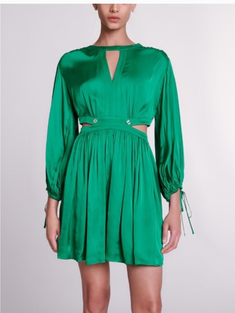 Maje Emerald Green Long Sleeve Cutout Mini Dress